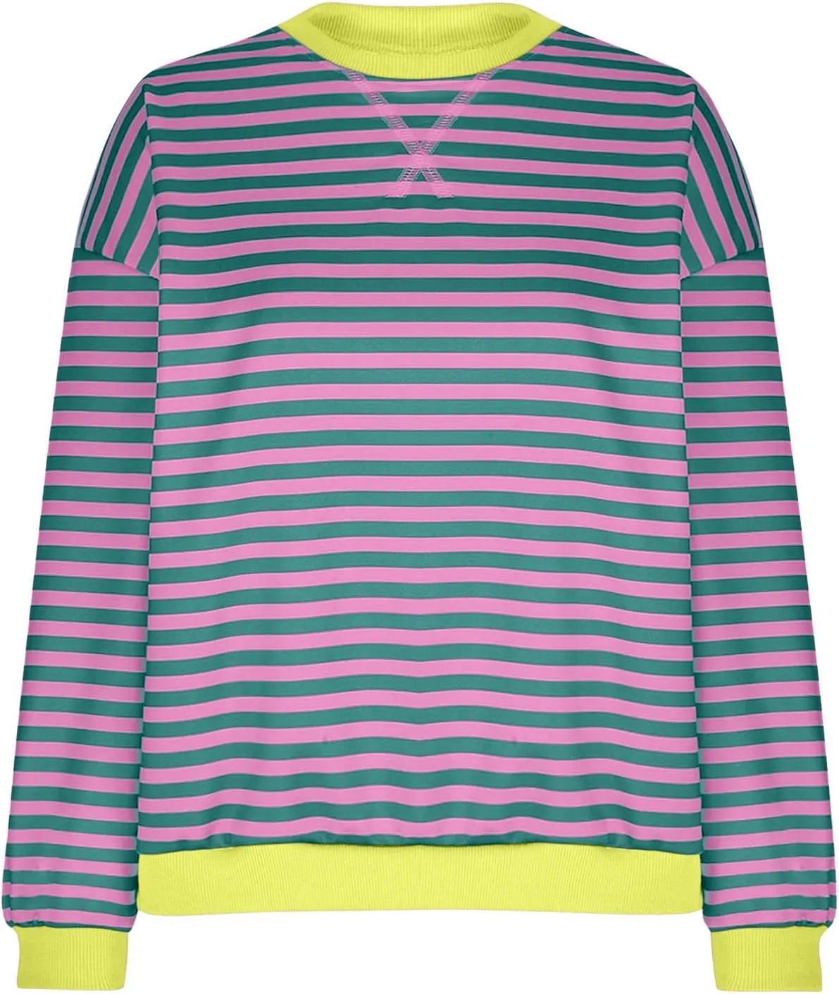 Lastesso Long Sleeve Shirts for Women Fashion Color Block Stripe Fall Sweatshirts Soft Loose Fit Trendy Outfits 2024