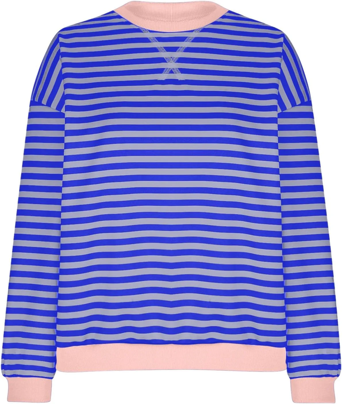 Lastesso Long Sleeve Shirts for Women Fashion Color Block Stripe Fall Sweatshirts Soft Loose Fit Trendy Outfits 2024