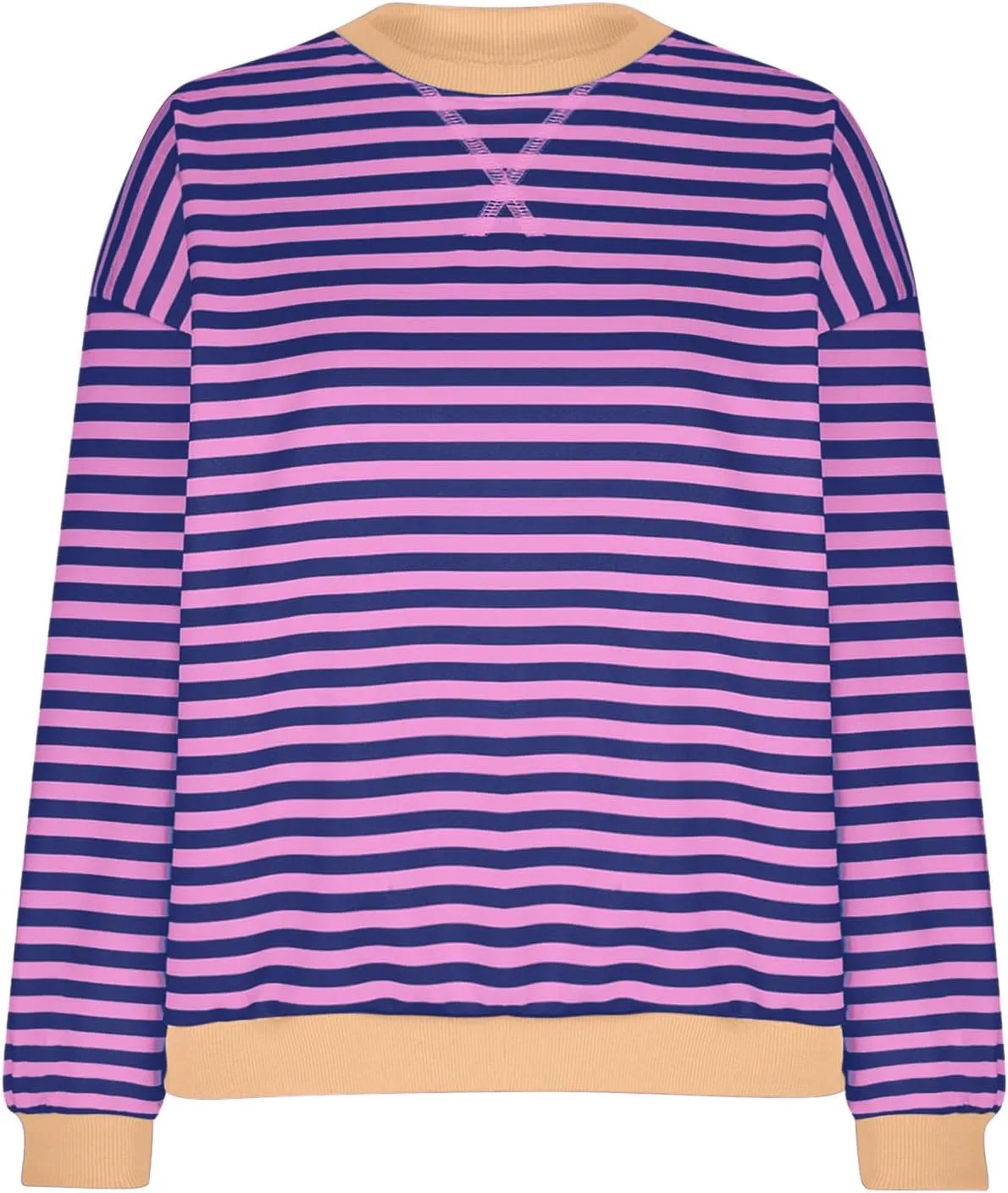 Lastesso Long Sleeve Shirts for Women Fashion Color Block Stripe Fall Sweatshirts Soft Loose Fit Trendy Outfits 2024