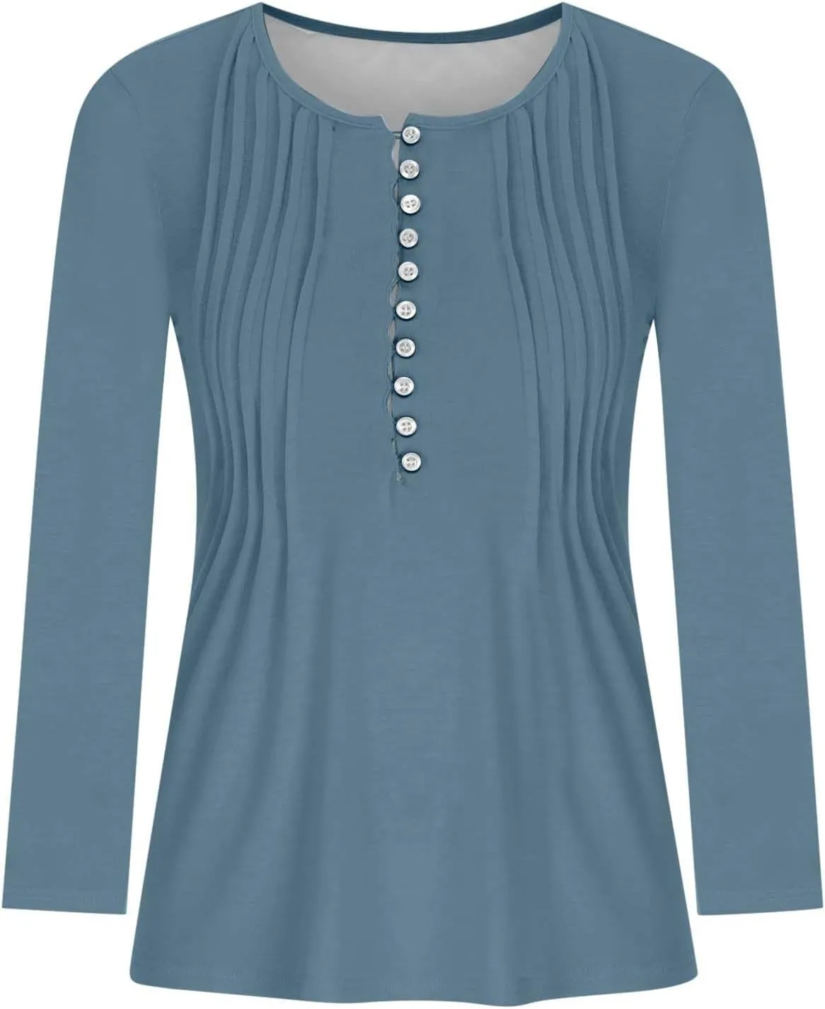 Lastesso Long Sleeve Shirts for Women Pleated Tuinc Tops Classiac Solid Fall Tops Relaxed Button Down V Neck Outfits 2024