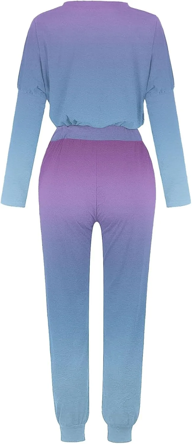 Lastesso Lounge Sets for Women 2 Piece Plus Size Trendy Gradient Color Tracksuit Spring Sweatshirts with Joggers Sweatpants