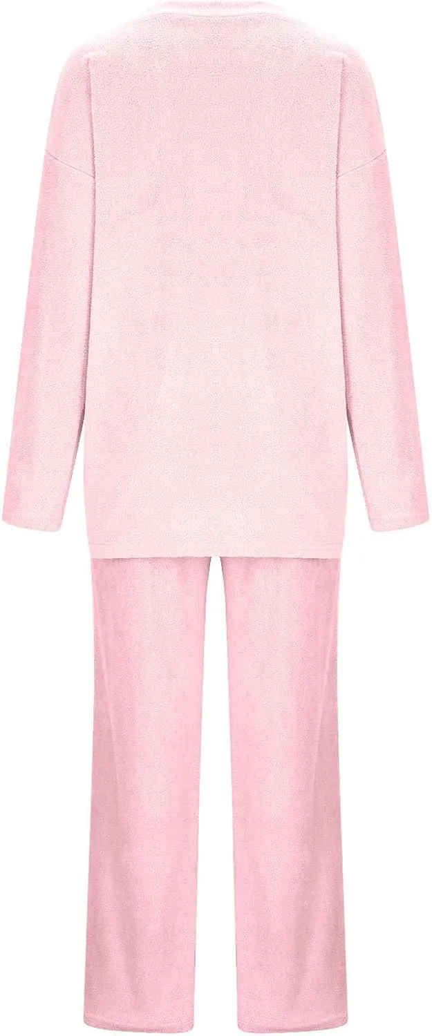 Lastesso Lounge Sets for Women Casual Size Fuzzy V Neck Two Piece Sets Soft Solid Trendy Loungewear Pajama Sets