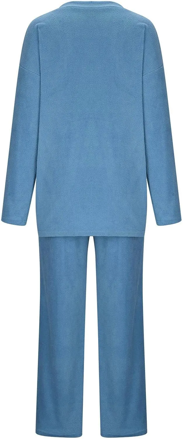 Lastesso Lounge Sets for Women Casual Size Fuzzy V Neck Two Piece Sets Soft Solid Trendy Loungewear Pajama Sets