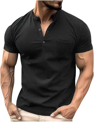 Lastesso Mens T-Shirts Athletic Sports Summer Workout Shirts Button Down Helney Shirts with Pockets Lightweight T-Shirts