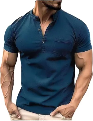 Lastesso Mens T-Shirts Athletic Sports Summer Workout Shirts Button Down Helney Shirts with Pockets Lightweight T-Shirts