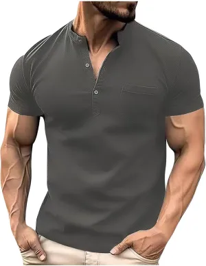 Lastesso Mens T-Shirts Athletic Sports Summer Workout Shirts Button Down Helney Shirts with Pockets Lightweight T-Shirts