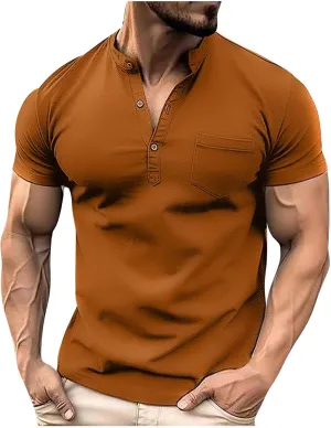 Lastesso Mens T-Shirts Athletic Sports Summer Workout Shirts Button Down Helney Shirts with Pockets Lightweight T-Shirts
