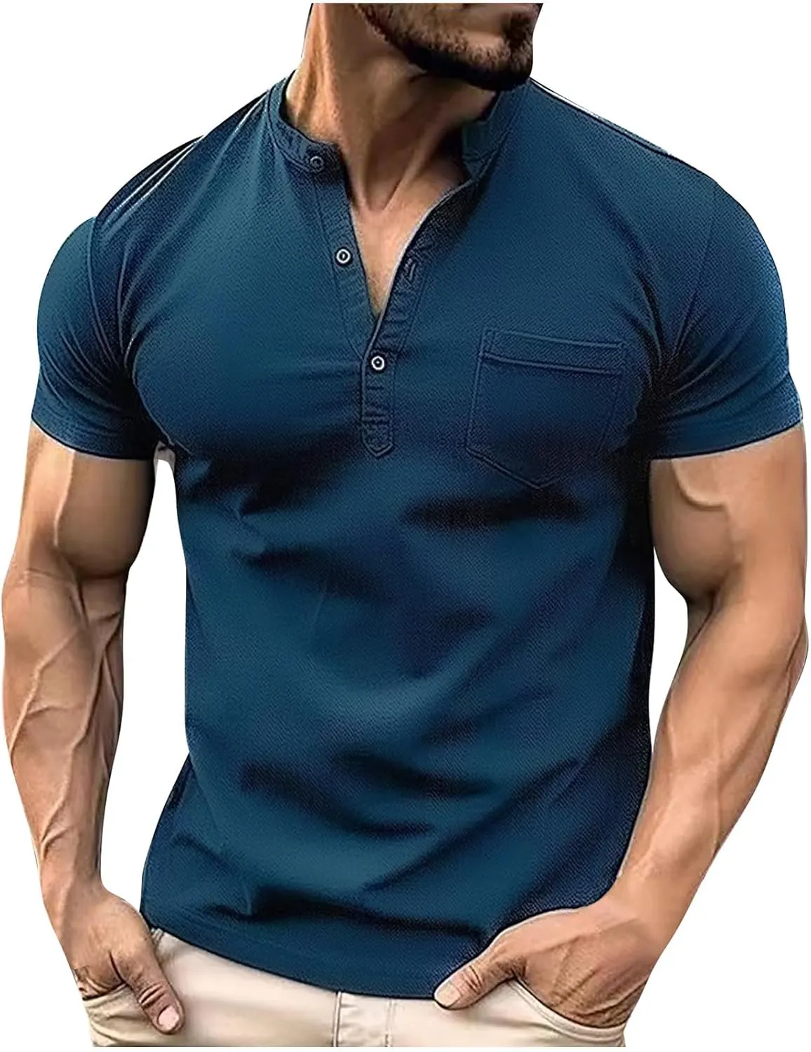 Lastesso Mens T-Shirts Athletic Sports Summer Workout Shirts Button Down Helney Shirts with Pockets Lightweight T-Shirts