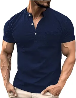Lastesso Mens T-Shirts Athletic Sports Summer Workout Shirts Button Down Helney Shirts with Pockets Lightweight T-Shirts