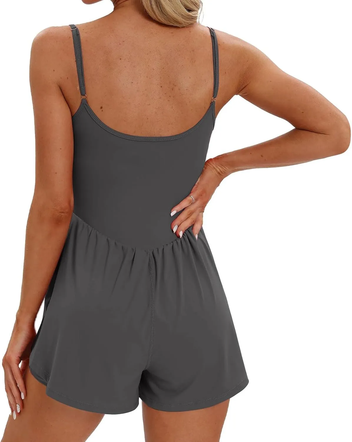 Lastesso Rompers for Women Dressy Square Neck Spaghetti Strap Shorts Athletic Sports Overalls Jumpsuit Summer Active Clothes