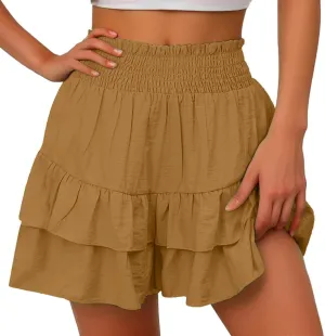 Lastesso Shorts for Women Trendy Cute Flowy Dance Shorts Ruched High Waisted Summer Vacation Shorts Comfy Cotton Short Pants