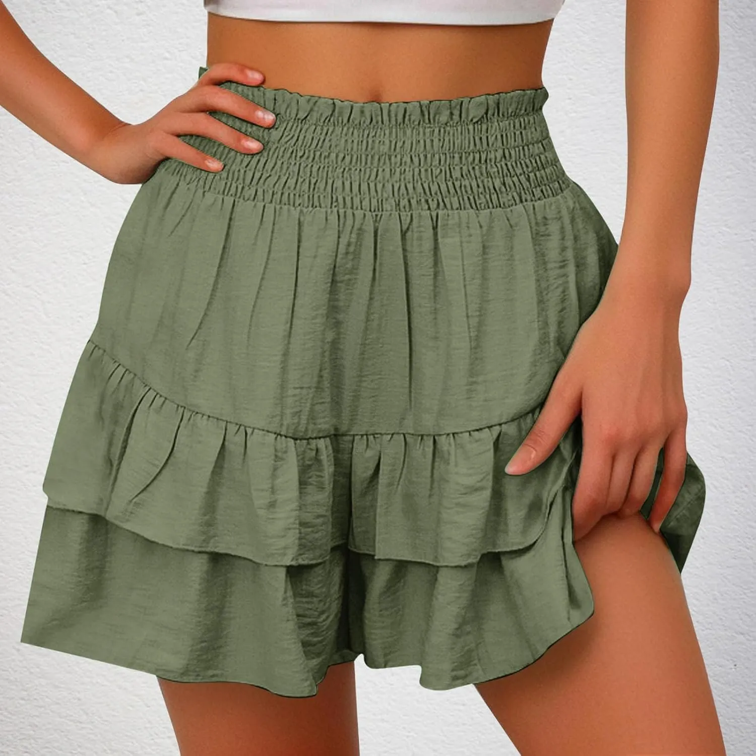 Lastesso Shorts for Women Trendy Cute Flowy Dance Shorts Ruched High Waisted Summer Vacation Shorts Comfy Cotton Short Pants