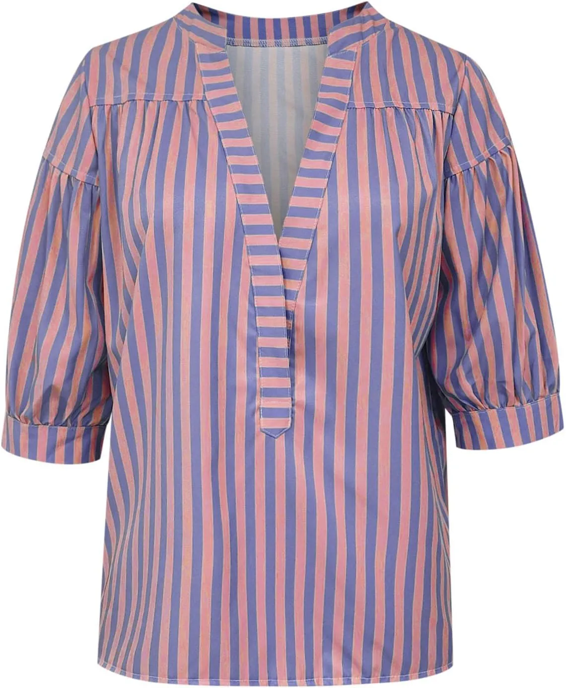 Lastesso Summer Tops for Women 2024 Trendy Striped Color Block Tee Short Casual V Neck Loose Pullover Tops Vacation T-Shirt