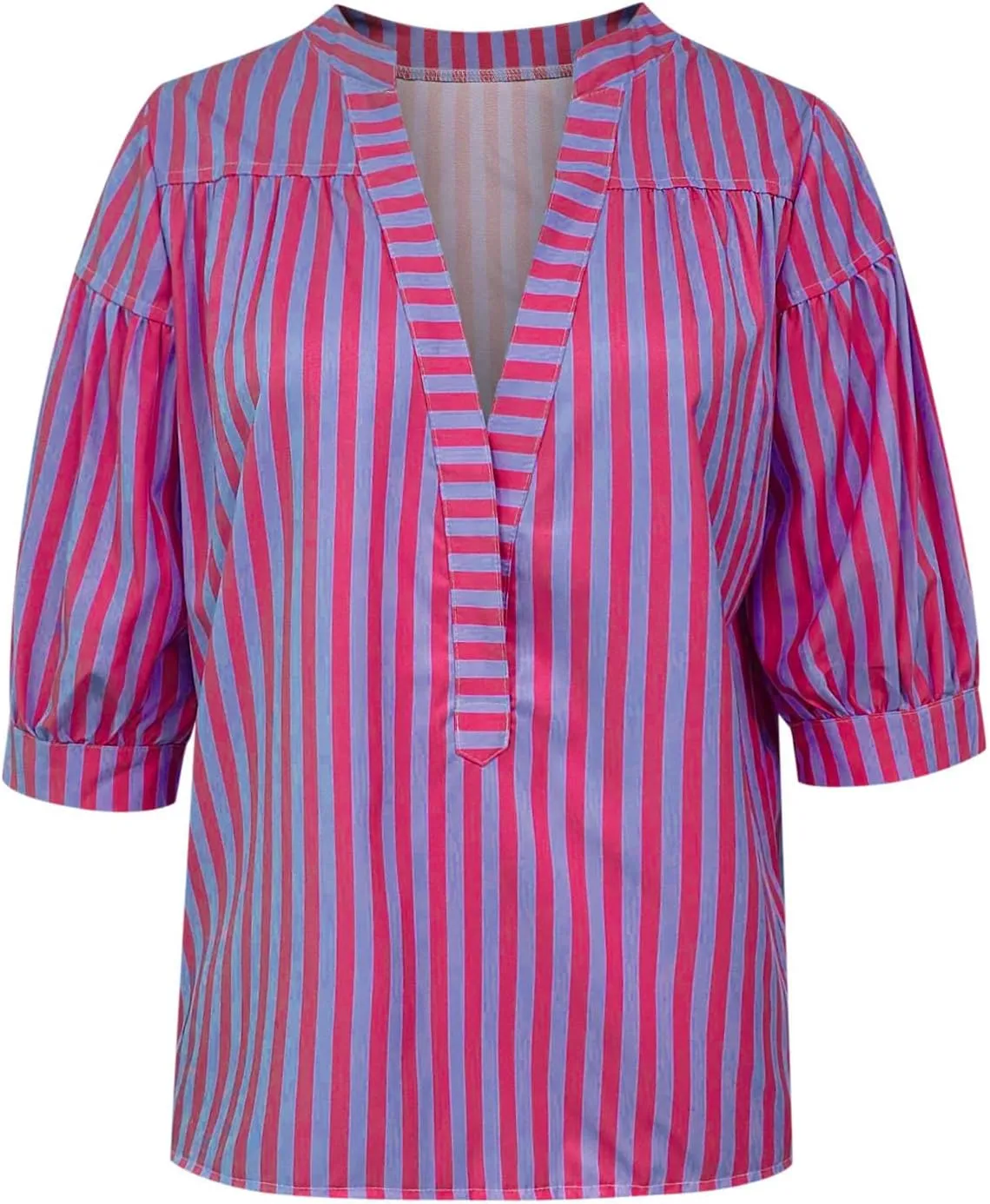 Lastesso Summer Tops for Women 2024 Trendy Striped Color Block Tee Short Casual V Neck Loose Pullover Tops Vacation T-Shirt