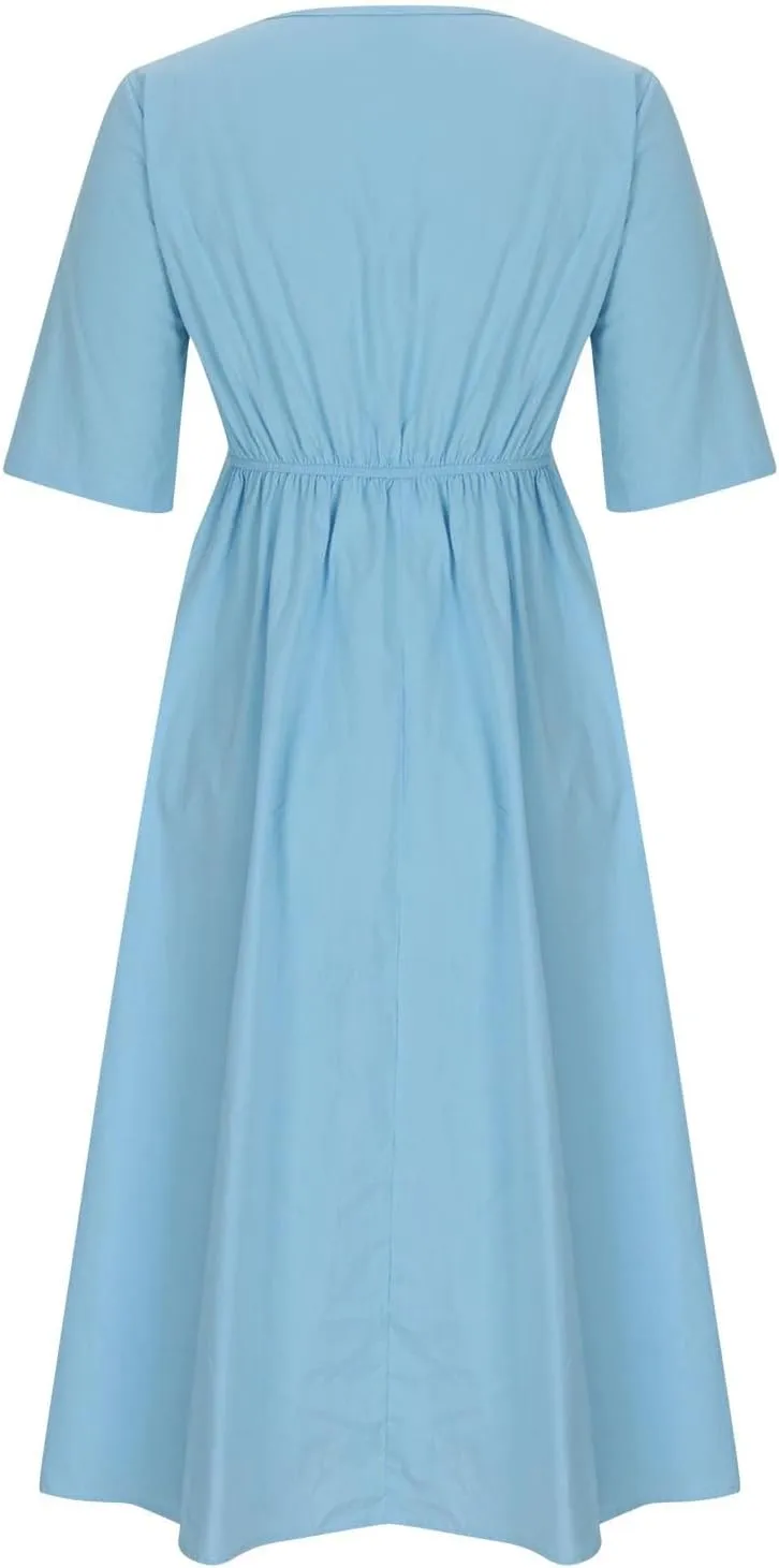 Lastesso Sundresses for Women 2024 Deep V Neck Short Dresses with Pockets High Waist Lightweight Cotton Linen Summer Dresses