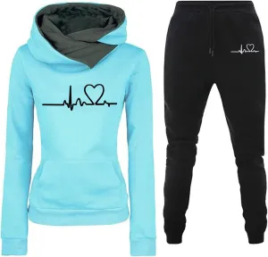 Lastesso Sweat Suit for Women 2 Piece Set Trendy Heart Print Outfits Comfy Pullovers Sweatshirt Active Sweatpants Tracksuits