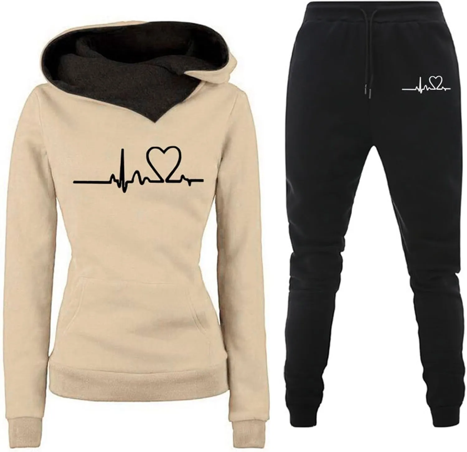 Lastesso Sweat Suit for Women 2 Piece Set Trendy Heart Print Outfits Comfy Pullovers Sweatshirt Active Sweatpants Tracksuits