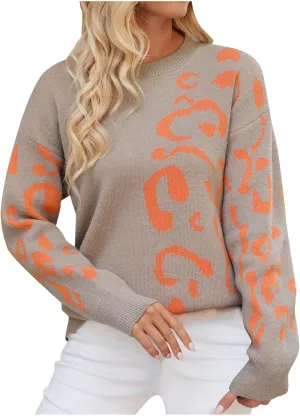 Lastesso Sweaters for Women Casual Long Sleeve Knit Color Block Pullover Sweater Cozy Preppy Chunky Fall Winter Clothing