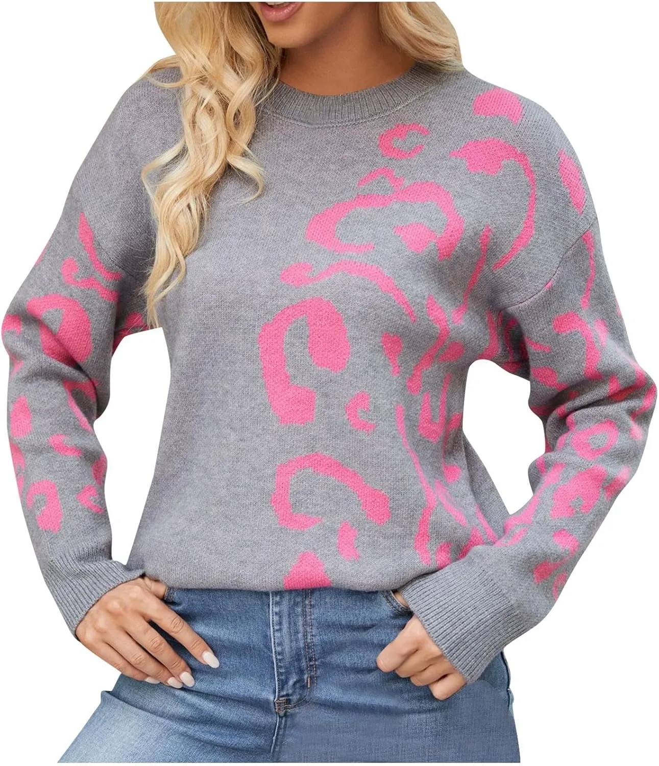 Lastesso Sweaters for Women Casual Long Sleeve Knit Color Block Pullover Sweater Cozy Preppy Chunky Fall Winter Clothing