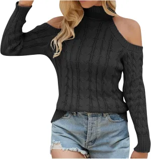 Lastesso Sweaters for Women Trendy Cold Shoulder Knit Pullover Sweater Lightweight Fitted Fashion Casual Vacation Clothes