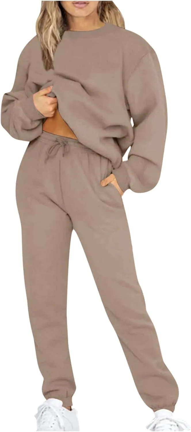 Lastesso Sweatsuits for Women Set 2 Piece Solid Loose Fit Tracksuit Soft Jogging Suits Casual Going Out Travel Clothes