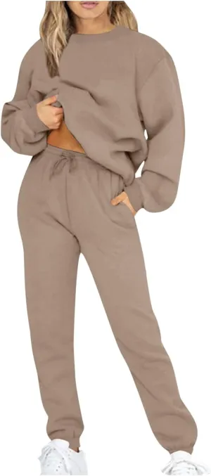 Lastesso Sweatsuits for Women Set 2 Piece Solid Loose Fit Tracksuit Soft Jogging Suits Casual Going Out Travel Clothes
