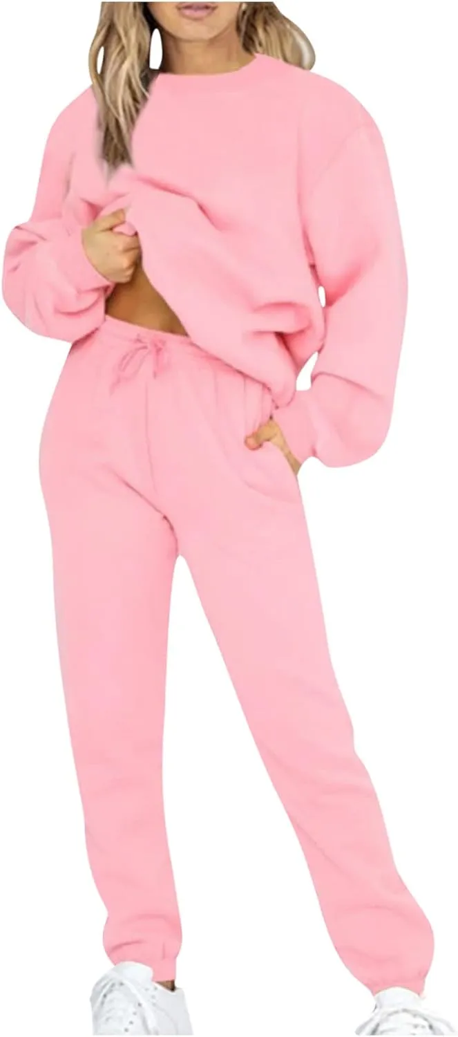 Lastesso Sweatsuits for Women Set 2 Piece Solid Loose Fit Tracksuit Soft Jogging Suits Casual Going Out Travel Clothes