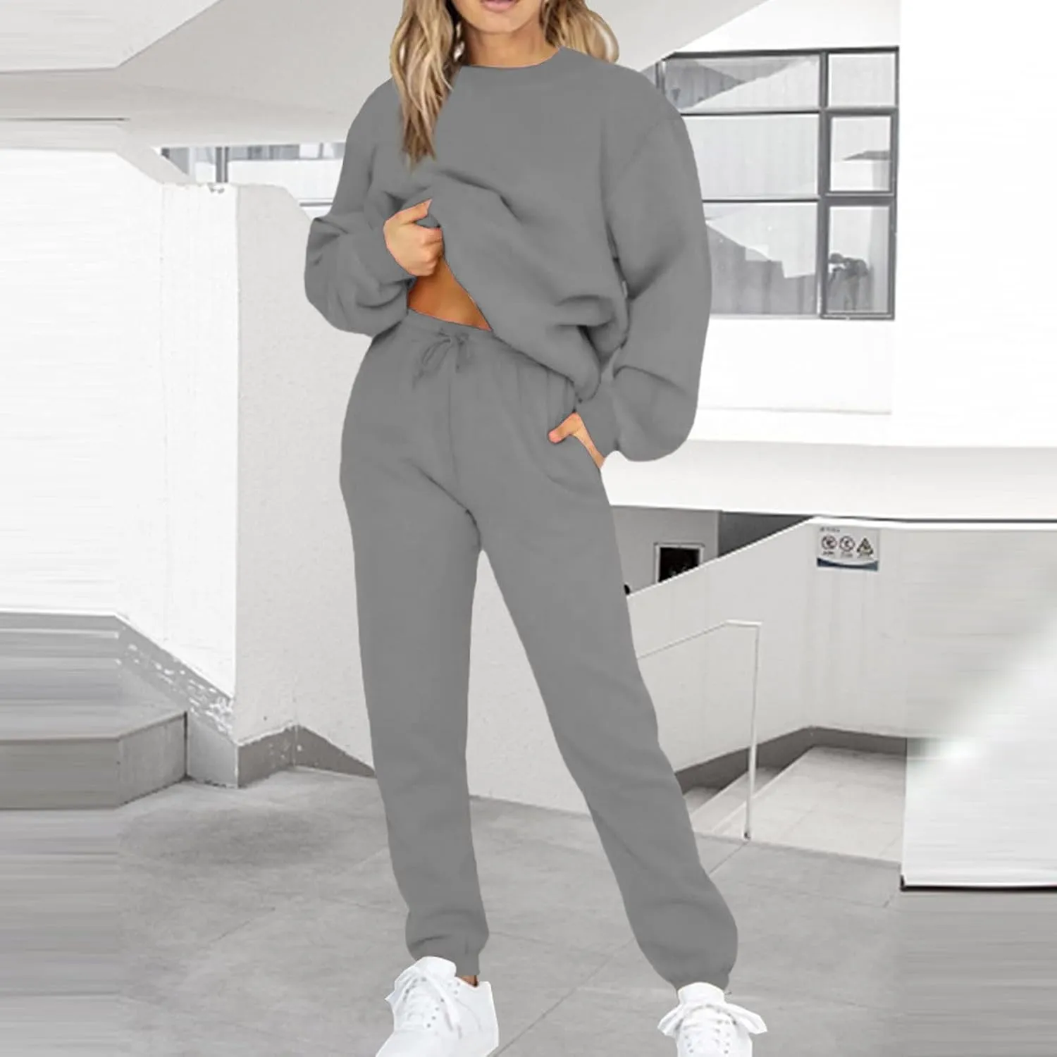 Lastesso Sweatsuits for Women Set 2 Piece Solid Loose Fit Tracksuit Soft Jogging Suits Casual Going Out Travel Clothes