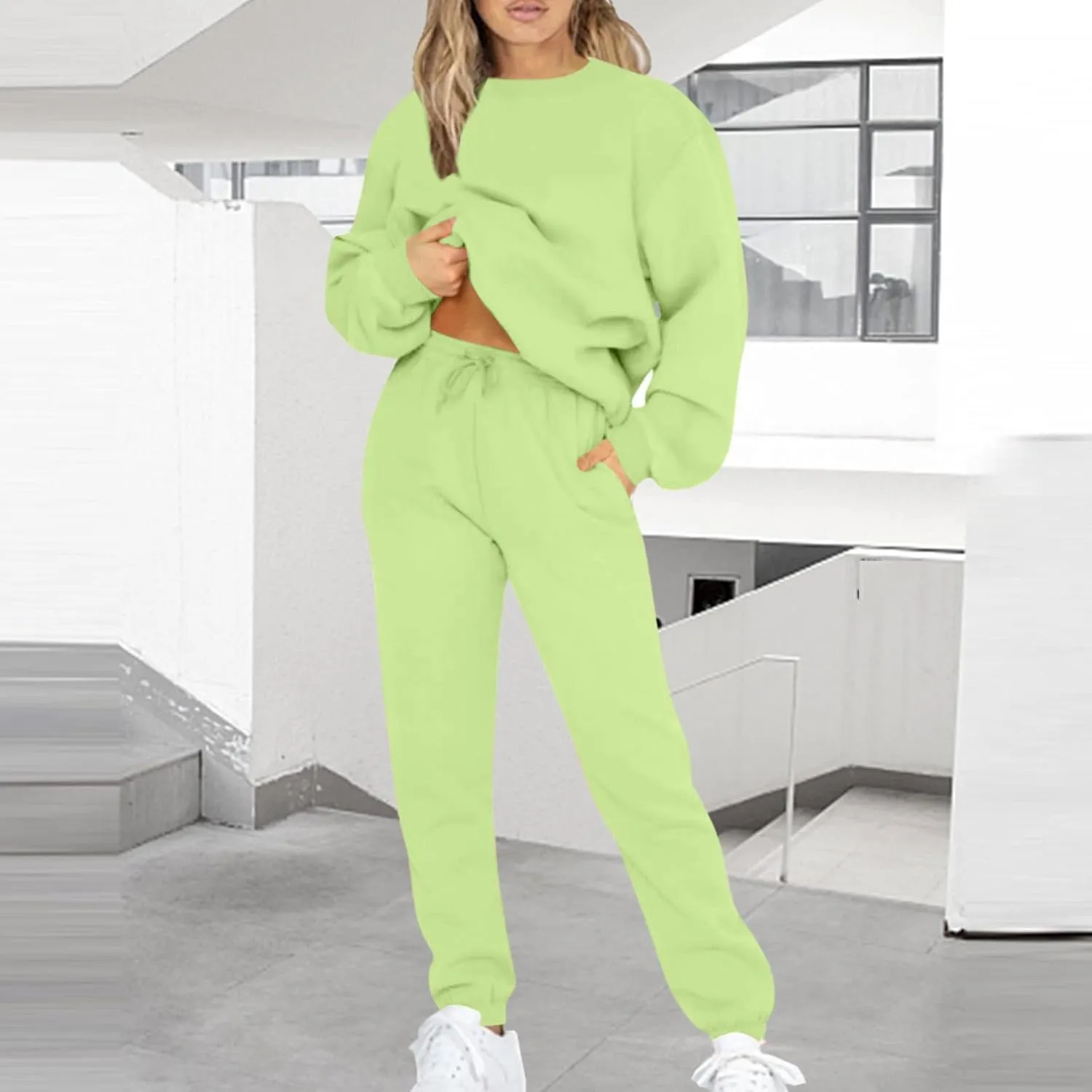 Lastesso Sweatsuits for Women Set 2 Piece Solid Loose Fit Tracksuit Soft Jogging Suits Casual Going Out Travel Clothes