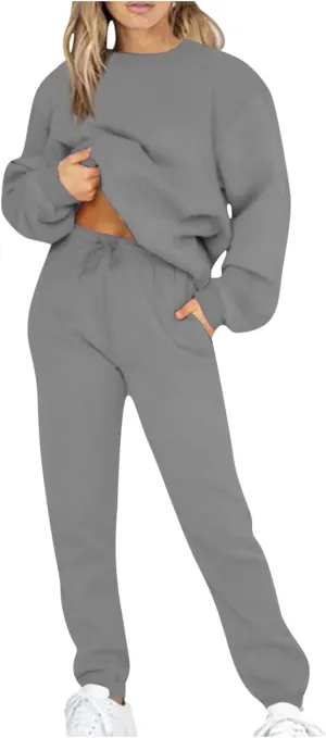 Lastesso Sweatsuits for Women Set 2 Piece Solid Loose Fit Tracksuit Soft Jogging Suits Casual Going Out Travel Clothes