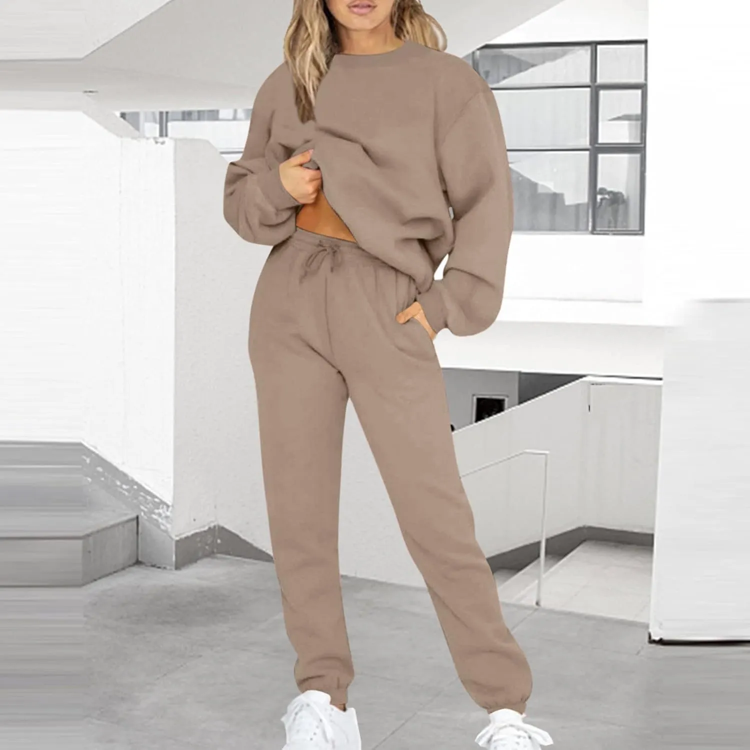 Lastesso Sweatsuits for Women Set 2 Piece Solid Loose Fit Tracksuit Soft Jogging Suits Casual Going Out Travel Clothes