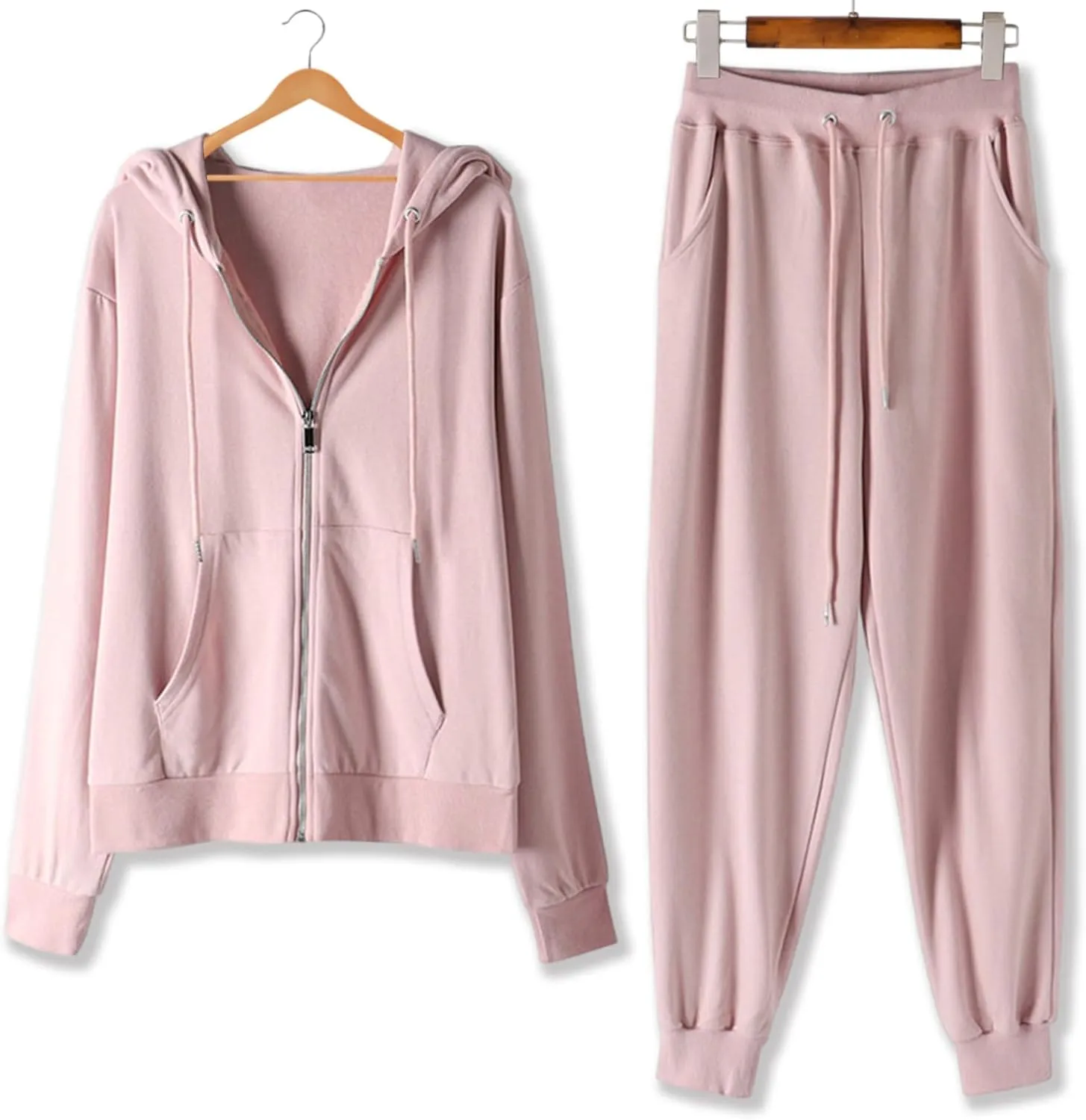 Lastesso Track Suits for Women Set Comfy Loose Sweatsuit 2 Piece Set Full Zip Up Long Sleeve Jacket Hood Sports Sweatpants