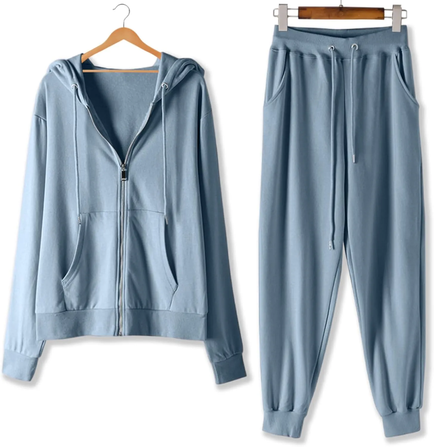 Lastesso Track Suits for Women Set Comfy Loose Sweatsuit 2 Piece Set Full Zip Up Long Sleeve Jacket Hood Sports Sweatpants