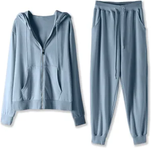 Lastesso Track Suits for Women Set Comfy Loose Sweatsuit 2 Piece Set Full Zip Up Long Sleeve Jacket Hood Sports Sweatpants