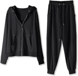 Lastesso Track Suits for Women Set Comfy Loose Sweatsuit 2 Piece Set Full Zip Up Long Sleeve Jacket Hood Sports Sweatpants