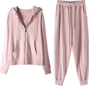 Lastesso Track Suits for Women Set Comfy Loose Sweatsuit 2 Piece Set Full Zip Up Long Sleeve Jacket Hood Sports Sweatpants