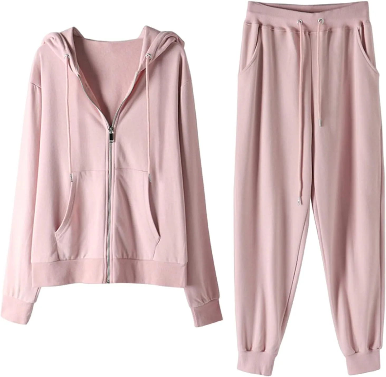 Lastesso Track Suits for Women Set Comfy Loose Sweatsuit 2 Piece Set Full Zip Up Long Sleeve Jacket Hood Sports Sweatpants