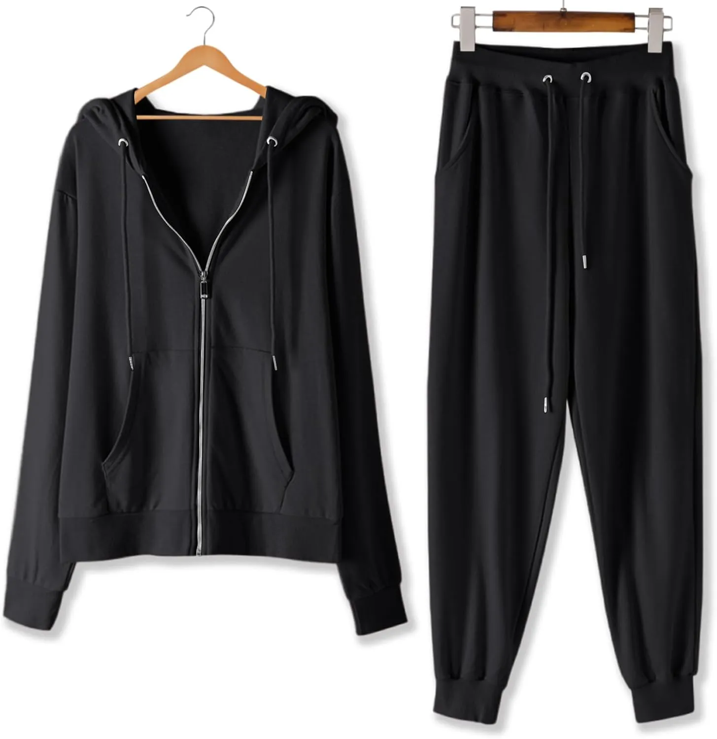 Lastesso Track Suits for Women Set Comfy Loose Sweatsuit 2 Piece Set Full Zip Up Long Sleeve Jacket Hood Sports Sweatpants