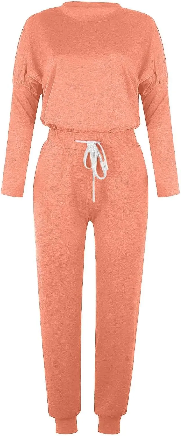 Lastesso Womens Loungewear Sets 2 Piece Casual Long Sleeve Crew Neck Pullover Cinch Bottom Loose Pants Tracksuit Sets Outfits