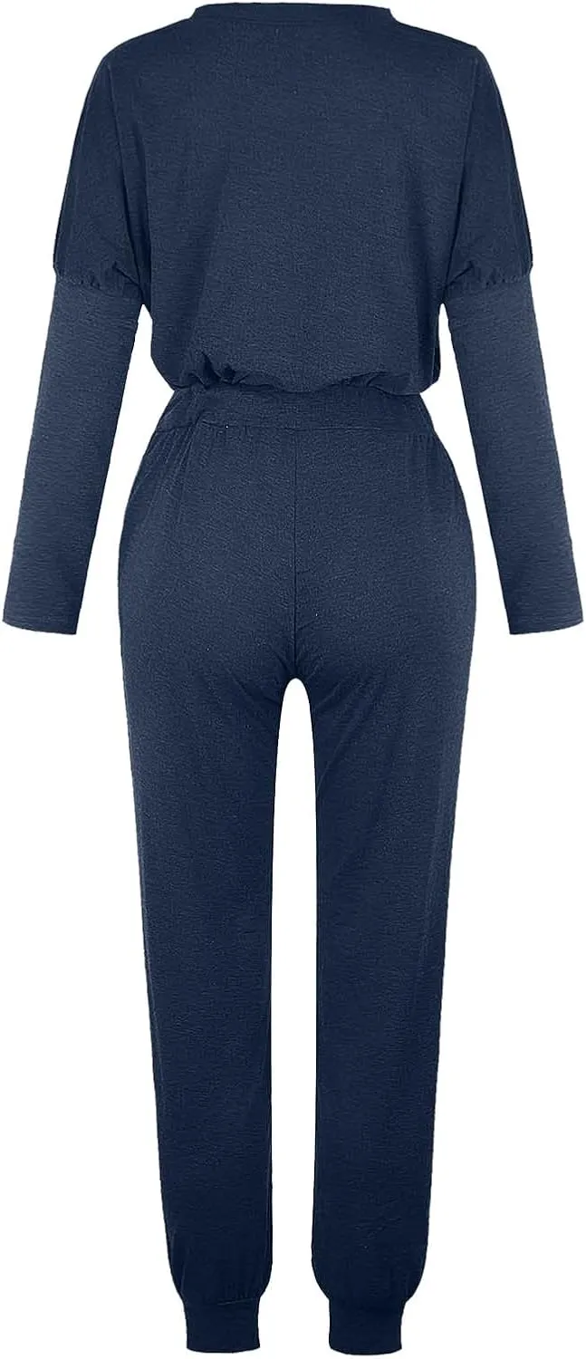 Lastesso Womens Loungewear Sets 2 Piece Casual Long Sleeve Crew Neck Pullover Cinch Bottom Loose Pants Tracksuit Sets Outfits