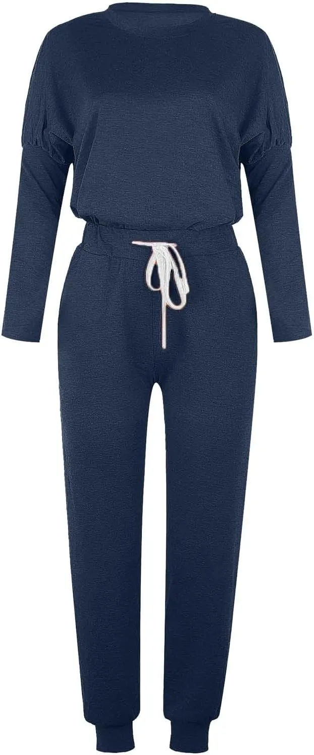 Lastesso Womens Loungewear Sets 2 Piece Casual Long Sleeve Crew Neck Pullover Cinch Bottom Loose Pants Tracksuit Sets Outfits