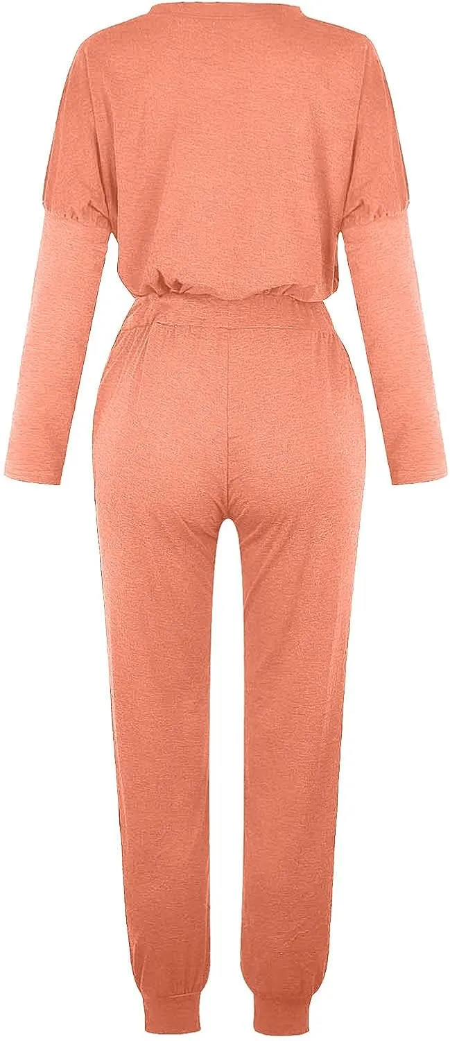 Lastesso Womens Loungewear Sets 2 Piece Casual Long Sleeve Crew Neck Pullover Cinch Bottom Loose Pants Tracksuit Sets Outfits