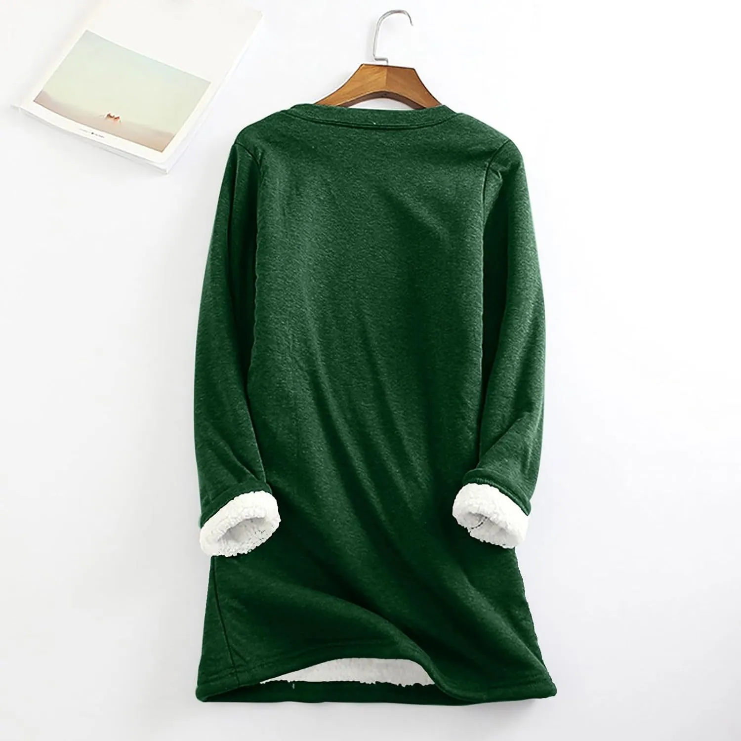 Lastesso Women's Solid Color Thicken Sweatshirt Warm Wool Blend Long Sleeve Outerwear Soft Crew Neck Shaggy Pullovers Tops