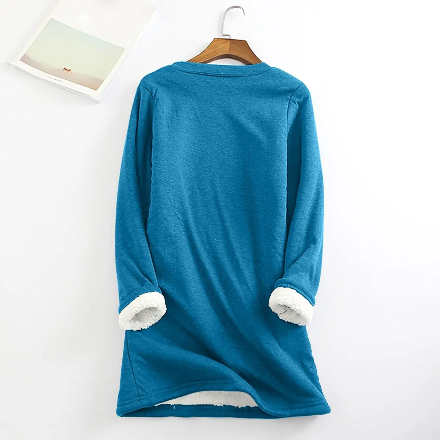 Lastesso Women's Solid Color Thicken Sweatshirt Warm Wool Blend Long Sleeve Outerwear Soft Crew Neck Shaggy Pullovers Tops