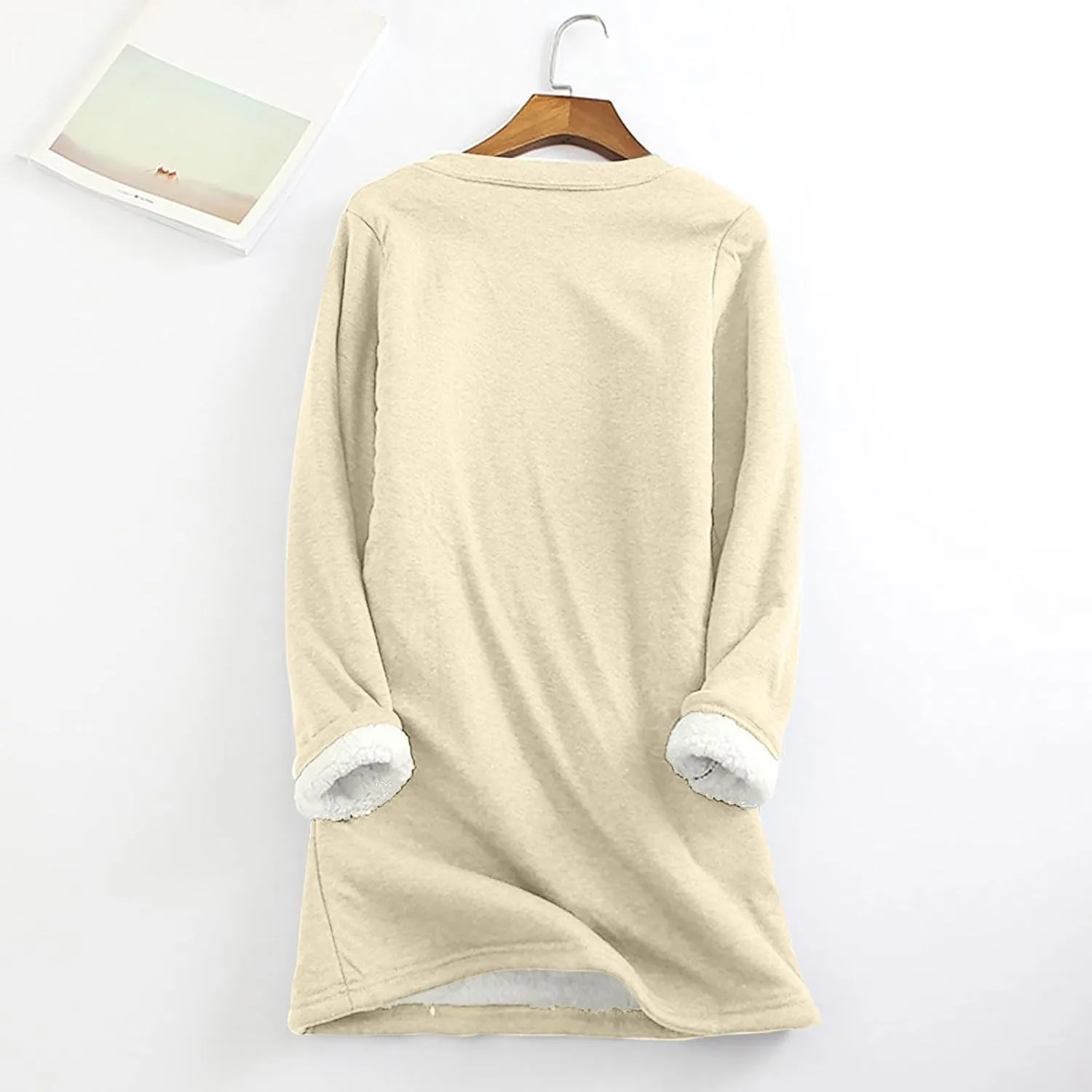 Lastesso Women's Solid Color Thicken Sweatshirt Warm Wool Blend Long Sleeve Outerwear Soft Crew Neck Shaggy Pullovers Tops