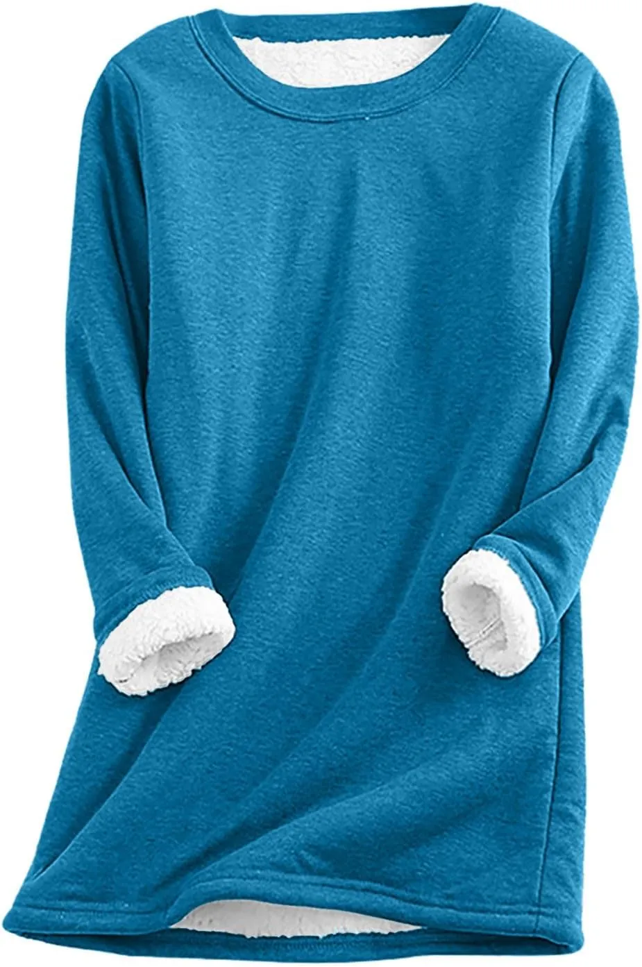 Lastesso Women's Solid Color Thicken Sweatshirt Warm Wool Blend Long Sleeve Outerwear Soft Crew Neck Shaggy Pullovers Tops