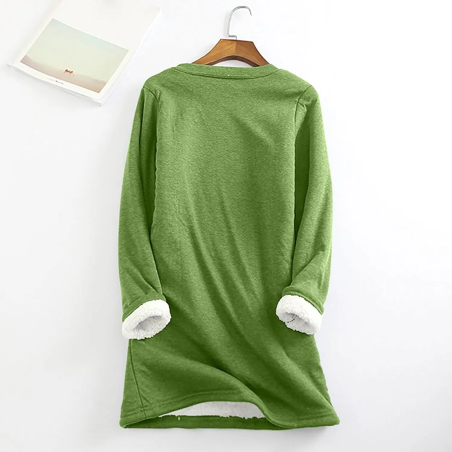 Lastesso Women's Solid Color Thicken Sweatshirt Warm Wool Blend Long Sleeve Outerwear Soft Crew Neck Shaggy Pullovers Tops