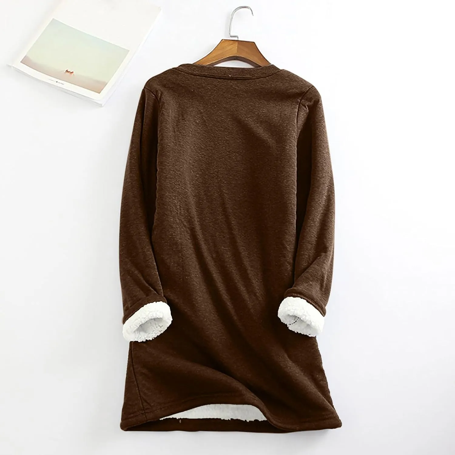 Lastesso Women's Solid Color Thicken Sweatshirt Warm Wool Blend Long Sleeve Outerwear Soft Crew Neck Shaggy Pullovers Tops