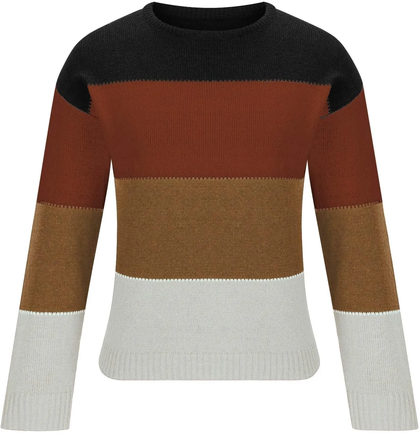 Lastesso Womens Sweaters Color Block Pullover Sweater Crochet Crew Neck Casual Loose Fit Outfits Preppy Fall Clothes