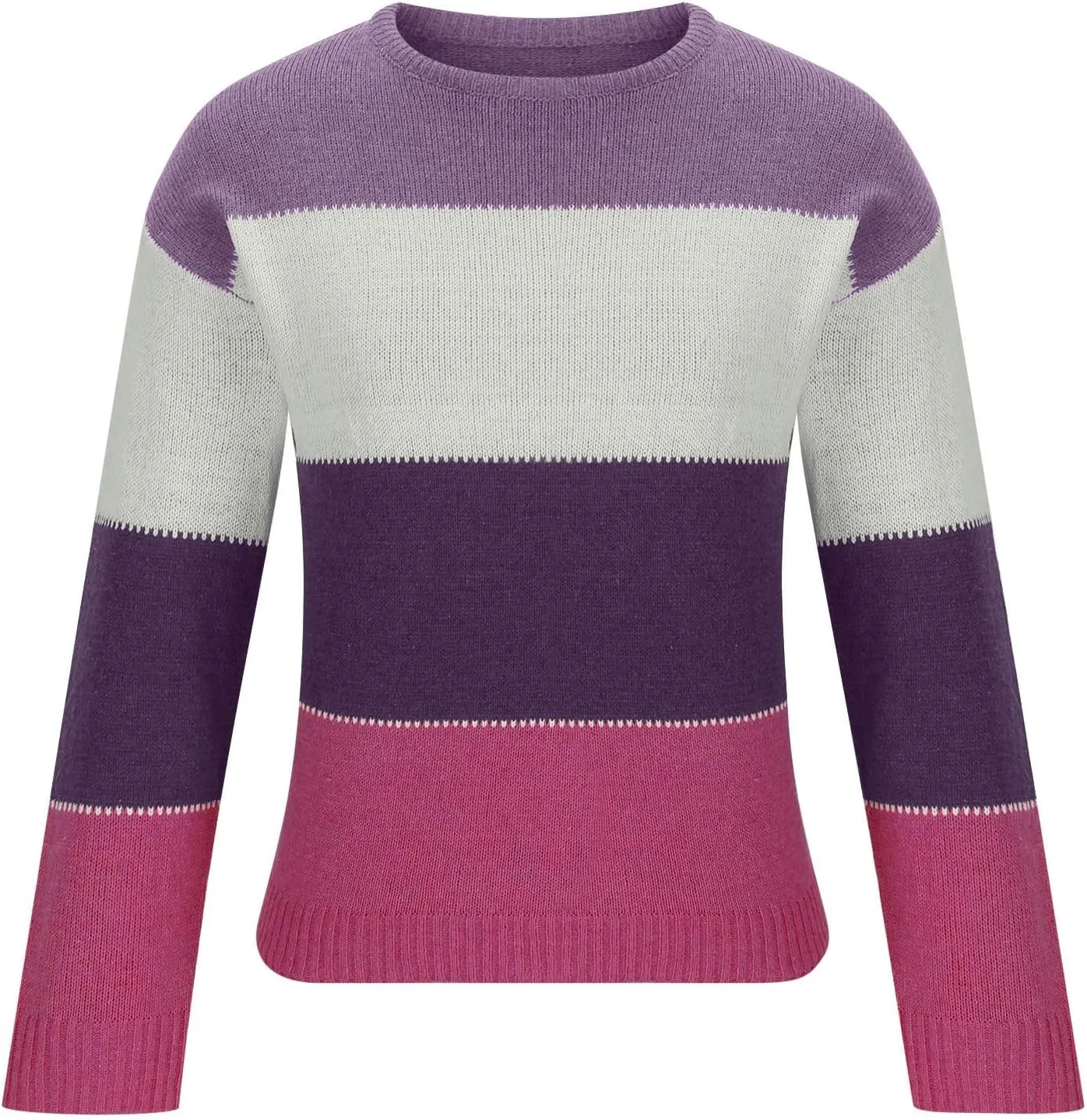 Lastesso Womens Sweaters Color Block Pullover Sweater Crochet Crew Neck Casual Loose Fit Outfits Preppy Fall Clothes